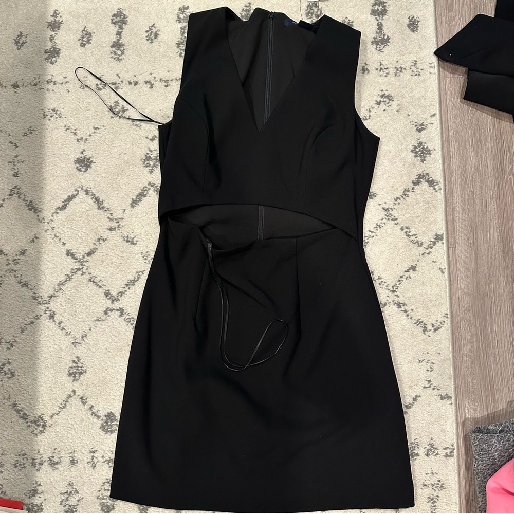 NEW with Tags. French Connection Whisper V Neck Cut Out Black Dress. Size 8